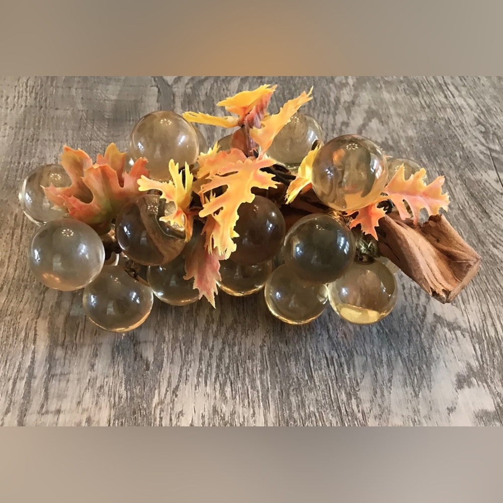 VTG 60s MCM Gold Lucite Grapes on Driftwood With Rare Orange Gold Foliage